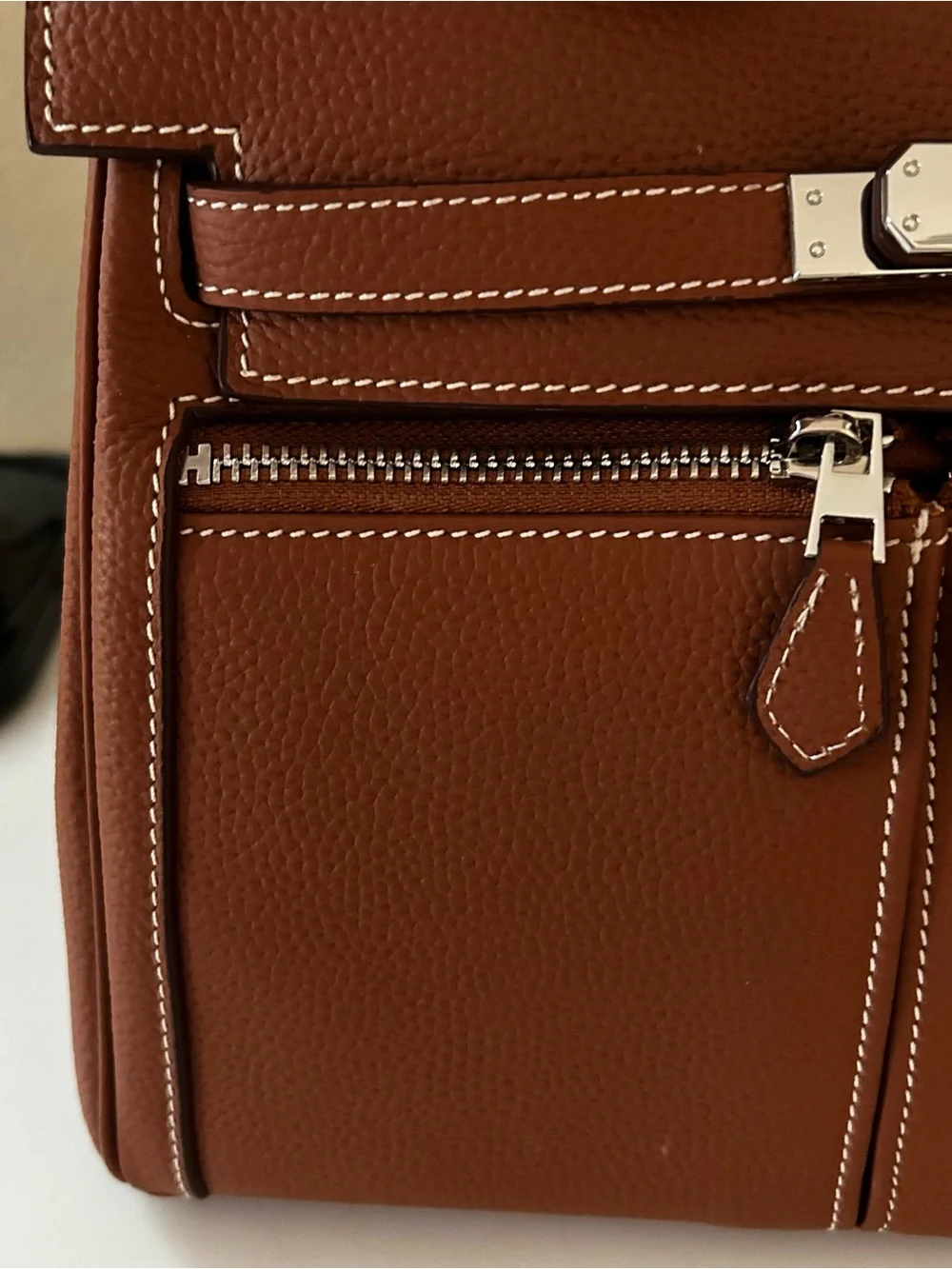 25cm Double Front Pocket Brown Leather Satchel with Scarf-Wrapped Handle